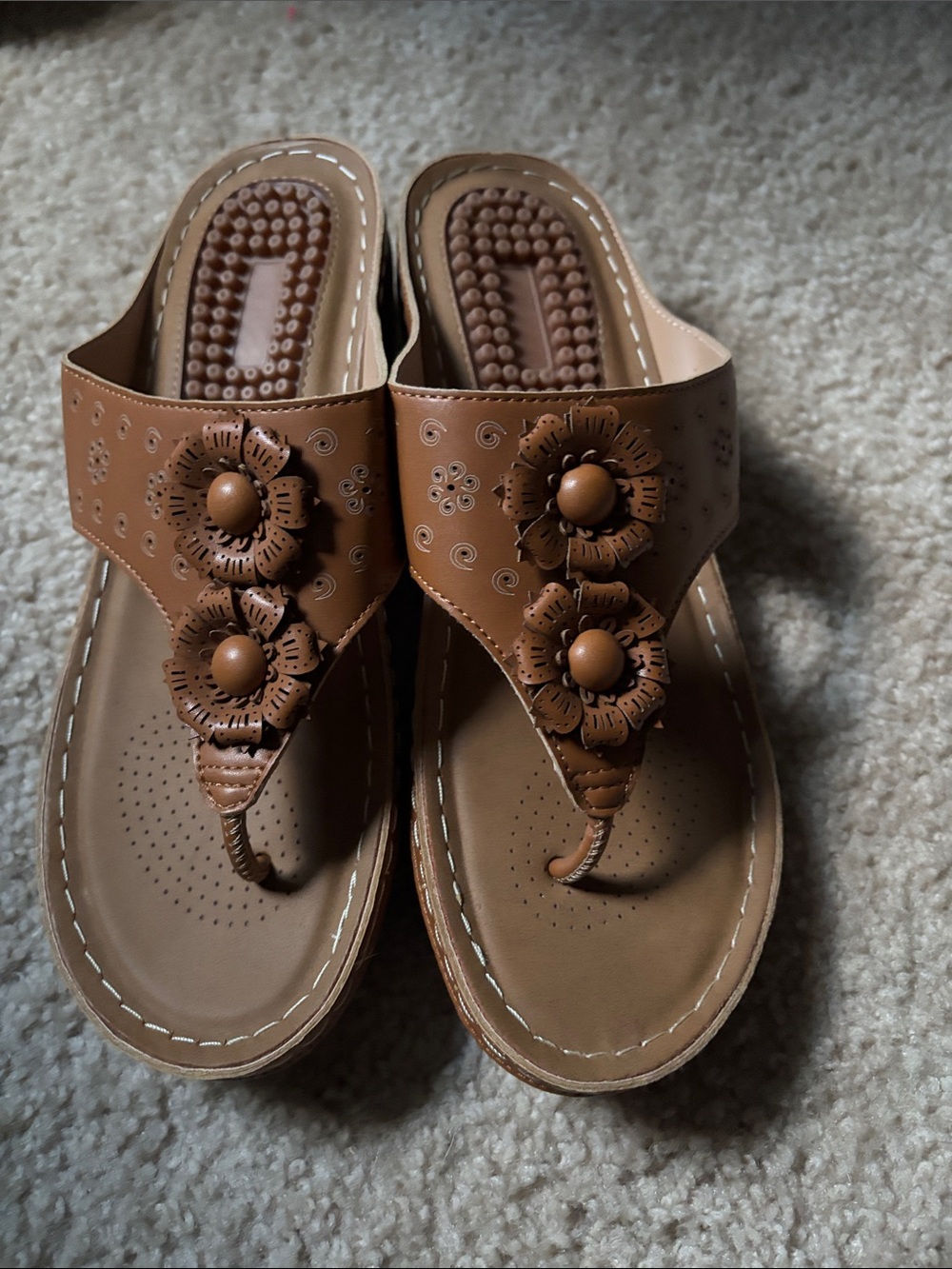 Women's Brown Floral Thong Sandals -